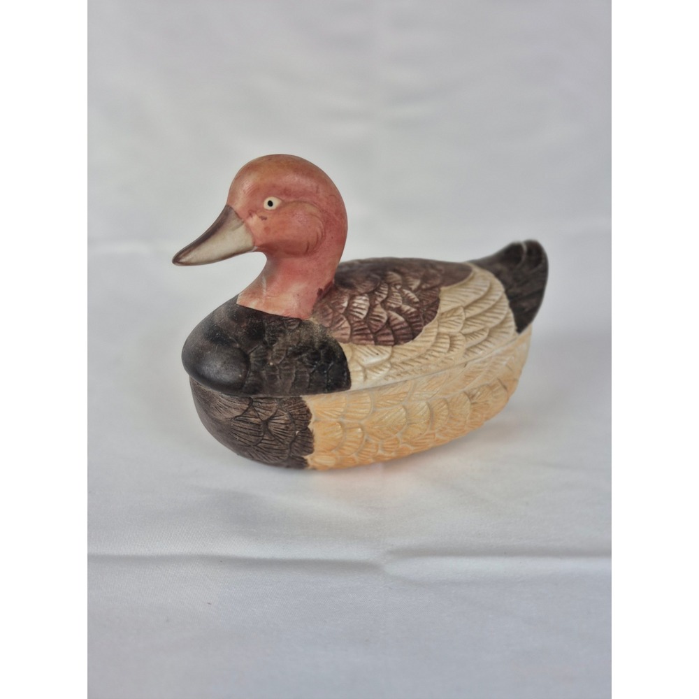 Vintage Concepts Int'l Ceramic Duck Trinket Dish Lidded Box Taiwan ROC Brown Tan